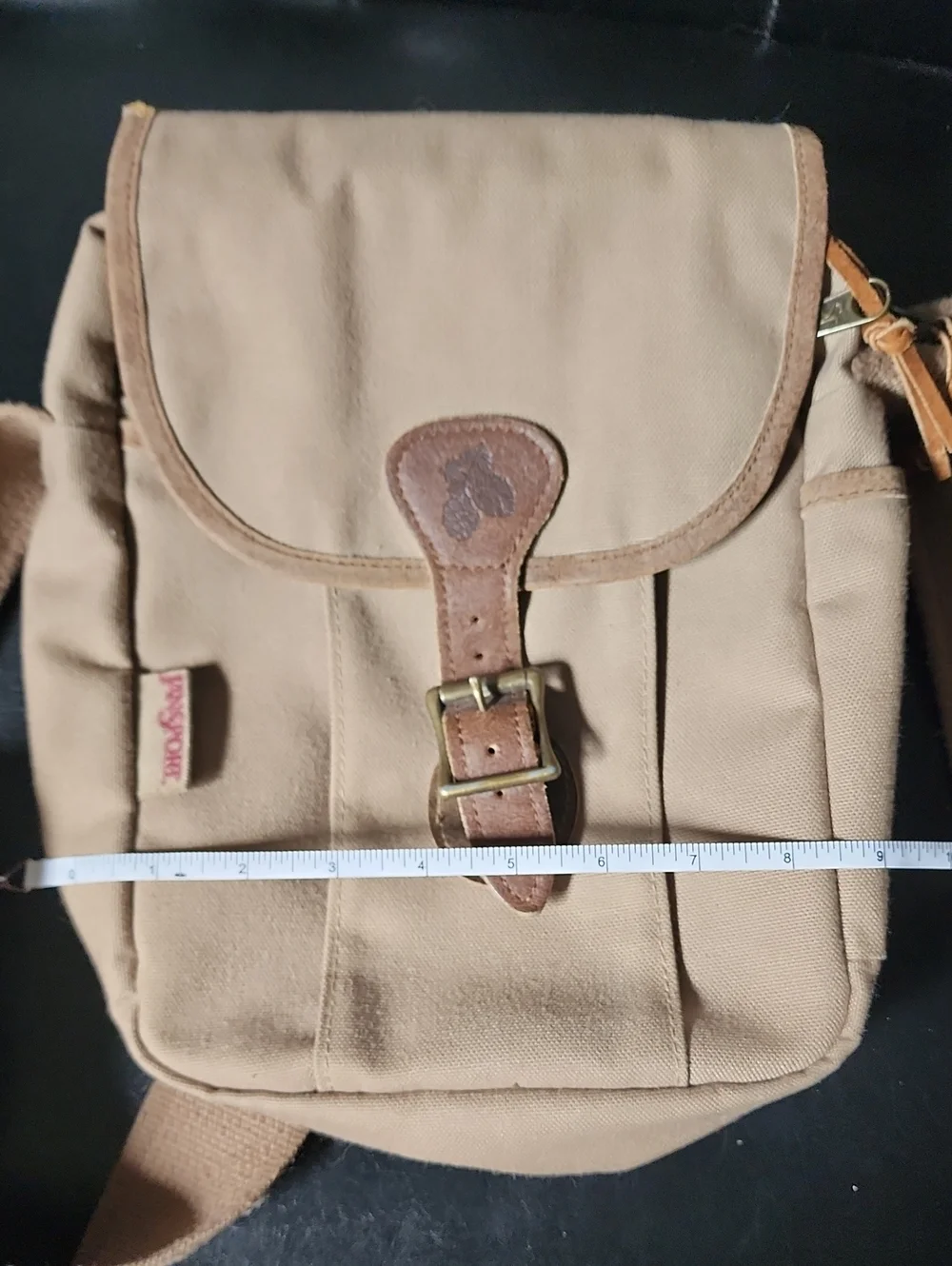 VTG JanSport Canvas Leather Safari Sac Crossbody Bag Field Satchel Gorpcore Tan